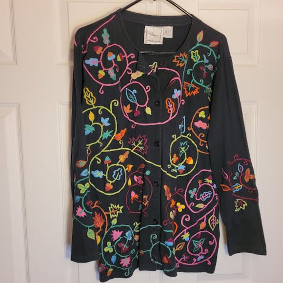 SOLD: Michael Simon Lite Embroidered Floral Johnny Was Style Top Shacket Boho L - Picture 5 of 10